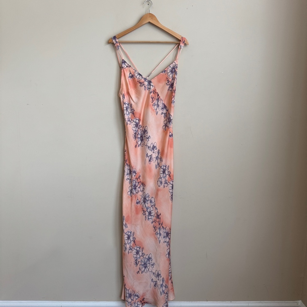 Intimately Free People Cassie Girl Satin Floral Slip Dress Orange Combo - Medium - Picture 9 of 16